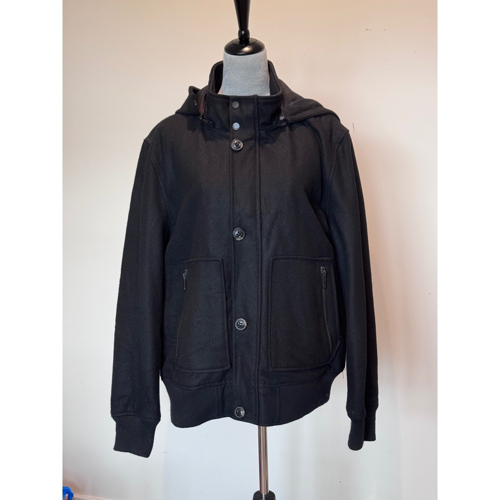 Guess Black Wool Blend Hooded Bomber Jacket XL M24112AB479 Quilted Lining